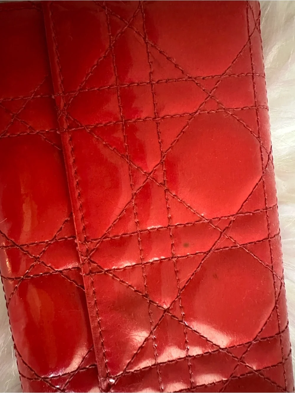 Dior Quilted Patent Leather Long Wallet in Red